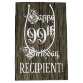 99誕生日: ファンシー, フェイク Wood Look +名前をカスタムする ミディアムペーパーバッグ (正面)