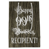 99誕生日: ファンシー, フェイク Wood Look +名前をカスタムする ミディアムペーパーバッグ (裏面)