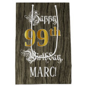 99誕生日:フェイク金ゴールドルック&ウッドフェイクパターン ミディアムペーパーバッグ (裏面)