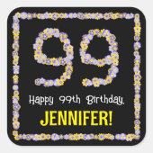 99誕生日:フローラ花数名前をカスタムする スクエアシール (正面)