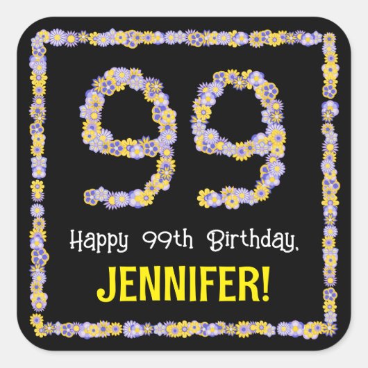 99誕生日:フローラ花数名前をカスタムする スクエアシール (正面)