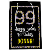 99誕生日:フローラ花数名前をカスタムする ミディアムペーパーバッグ (正面)