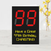 99誕生日:レッドデジタルクロックスタイル"99" +名前 カード (黄色い花)