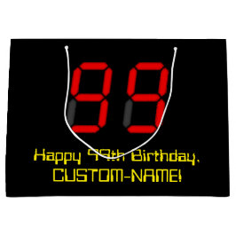 99誕生日：レッドデジタルクロックスタイル"99" +名前 ラージペーパーバッグ