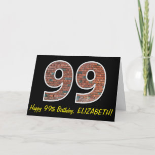 99誕生日 – レンガの壁パターン"99" (名前あり) カード