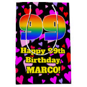 99誕生日：愛するハートパターン、虹# 99 ミディアムペーパーバッグ (正面)