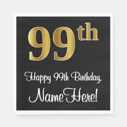 99誕生日~豪華エレガントなフェイク金ゴールド スタンダードランチョンナプキン (正面)