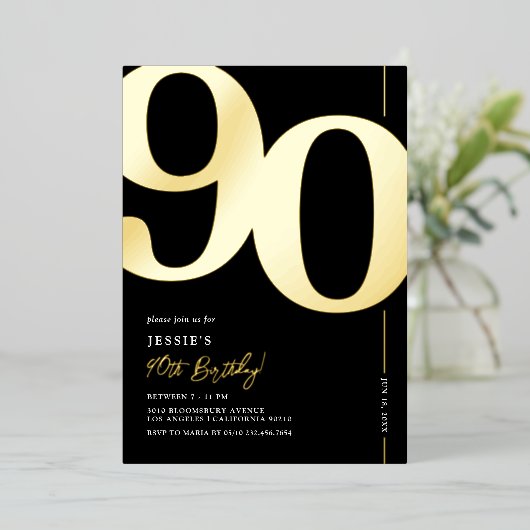 990thエレガントバースデーパーティーフォイル招待状 箔招待状 (立ち正面)