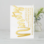 990th誕生日パーティーホワイトと金ゴールドスクリプト 箔招待状 (立ち正面)