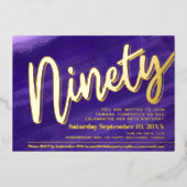 990th誕生日パーティー紫の青のアート金ゴールド 箔招待状 (正面)