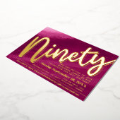 990th誕生日パーティー金ゴールド赤ピンクの洗剤 箔招待状 (回転した状態)