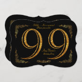 99，誕生日パーティ99，ギャツビー，ブラック&素晴らし金ゴールド 招待状 (正面/裏面)