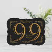 99，誕生日パーティ99，ギャツビー，ブラック&素晴らし金ゴールド 招待状 (スタンド正面)