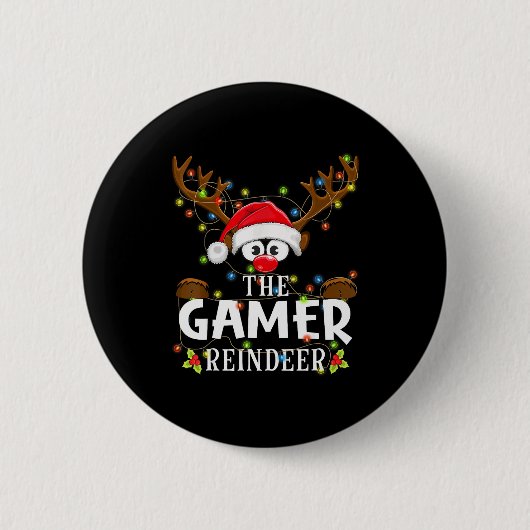 99 Matching Christmas The Gamer Reindeer Pajama  缶バッジ (正面)