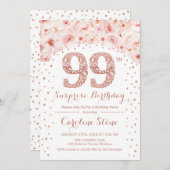 99thサプライズ誕生日パーティー – ホワイトローズ金ゴールド 招待状 (正面/裏面)