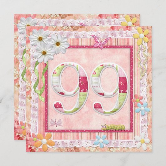 99thバースデーパーティースクラップブック作りスタイル 招待状 (正面/裏面)