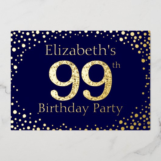 99thバースデーパーティーフォイル招待状 箔招待状 (正面)