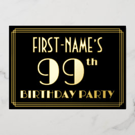 99th誕生日パーティー：アールデコ見る"99"，名前と 箔招待状