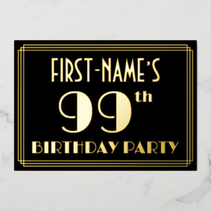 99th誕生日パーティー：アールデコ見る"99"，名前と 箔招待状