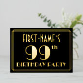 99th誕生日パーティー:アールデコ見る"99",名前と 箔招待状 (立ち正面)