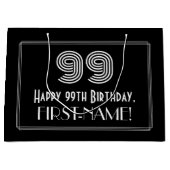 99th誕生日—インスパイアアールデコ「99」と名前 ラージペーパーバッグ (正面)
