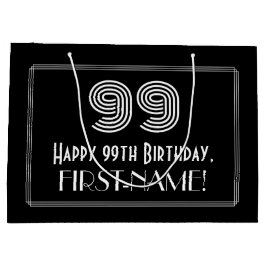 99th誕生日—インスパイアアールデコ「99」と名前 ラージペーパーバッグ