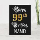 99th誕生日:ファンシースクリプト、フェイク金ゴールド・ルック、名前 カード (正面)