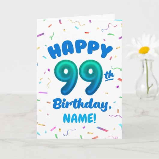 99th Balloon Number Custom Name Birthday Card カード (小さな植物)
