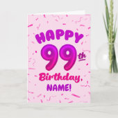 99th Balloon Number Custom Name Birthday Card カード (正面)