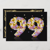 99th Birthdayパーティー、花の文字 招待状 (正面/裏面)