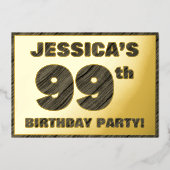 99th Birthday Party — はっきりしたWood Grainフェイク文字 箔招待状 (正面)