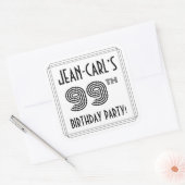 99th Birthday Party:アールデコスタイル+名前をカスタムする スクエアシール (封筒)