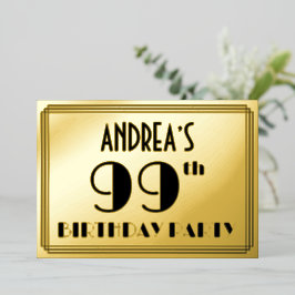 99th Birthday Party —アールデコルック「99」 +名前 箔招待状