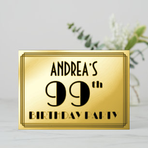 99th Birthday Party —アールデコルック「99」 +名前 箔招待状