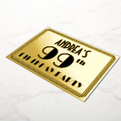 99th Birthday Party —アールデコルック「99」 +名前 箔招待状 (回転した状態)