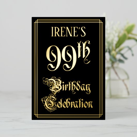 99th Birthday Party – スクリプファンシート&名前をカスタムする 箔招待状 (立ち正面)