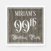 99th Birthday Party — ファンシー Script, フェイク Wood Look スタンダードランチョンナプキン (正面)