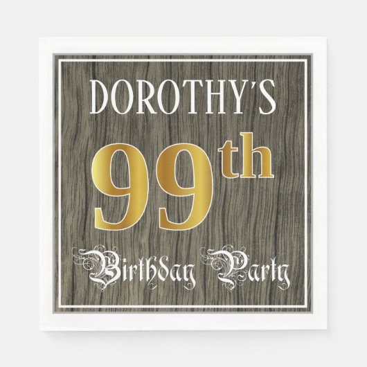 99th Birthday Party — Faux Gold & Faux Wood Looks スタンダードランチョンナプキン (正面)