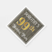 99th Birthday Party — Faux Gold & Faux Wood Looks スタンダードランチョンナプキン (角)
