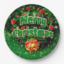 9" グリーン メリークリスマス ゴールドベル