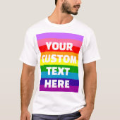 9-ストライプLGBTQ+プライドフラグレインボー追加カスタム文字 Tシャツ (正面)