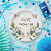 9"ラウンドフローラハッピーバースデー紙プレート。 ペーパープレート (パーティー)