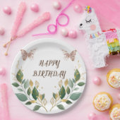 9"ラウンドフローラハッピーバースデー紙プレート。 ペーパープレート (パーティー)