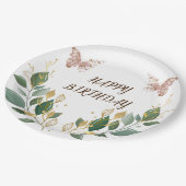 9"ラウンドフローラハッピーバースデー紙プレート。 ペーパープレート (アングル)