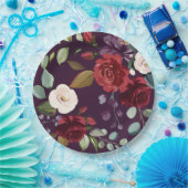 9"ラウンド紙プレートプラムパープルバラ金ゴールドジオメトリ ペーパープレート (パーティー)