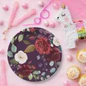 9"ラウンド紙プレートプラムパープルバラ金ゴールドジオメトリ ペーパープレート (パーティー)