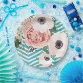 9"ラウンド紙プレート幾何学的バラ山形ティール（緑がかった色） ペーパープレート (パーティー)