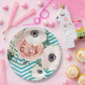 9"ラウンド紙プレート幾何学的バラ山形ティール（緑がかった色） ペーパープレート (パーティー)