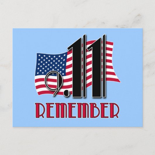 9/11アメリカ国旗のTシャツとREMEMBER ポストカード (正面)