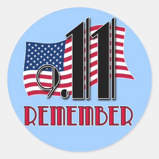 9/11アメリカ国旗のTシャツとREMEMBER ラウンドシール (正面)